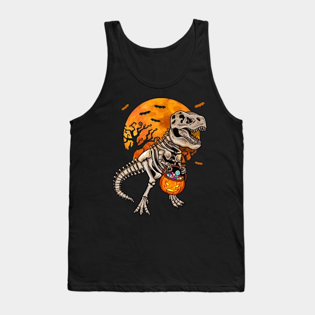 T-Rex Skeleton Pumpkin Halloween Tank Top by KAWAIITEE